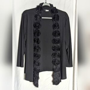 MSK Women's Black Open Cardigan Jacket Feminine Mesh Rose‎ Detail Sz XL